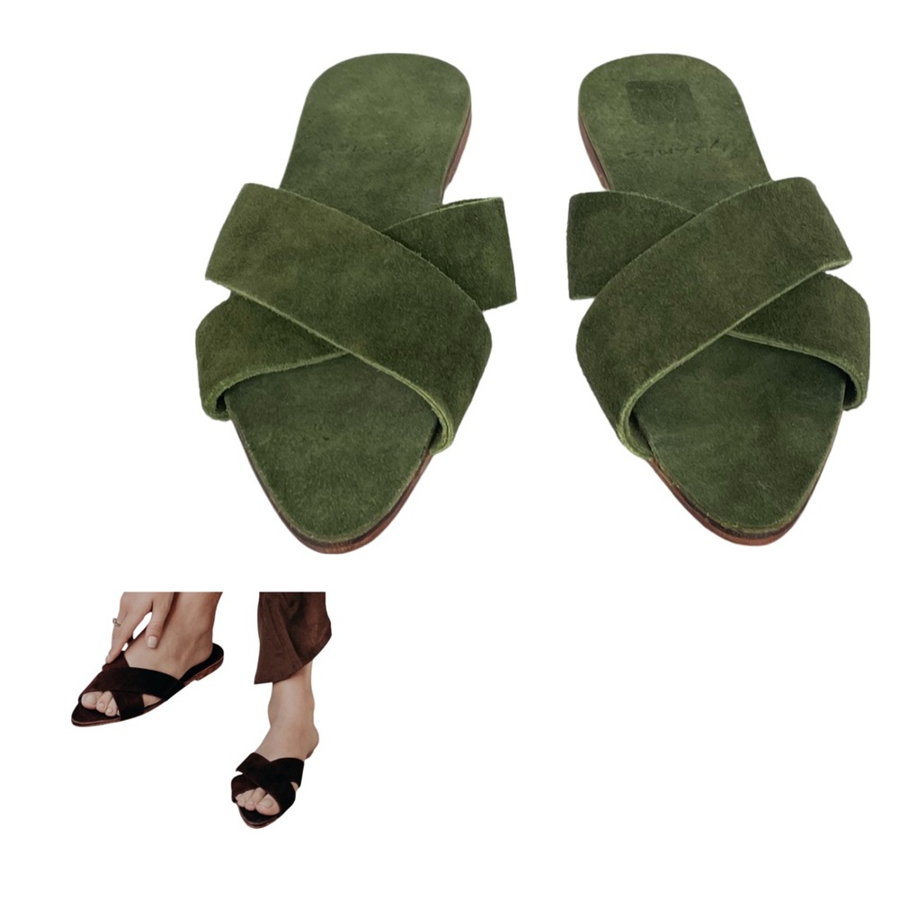 By James Alex Cross Strap Sandal in Forest Green Size 7 Genuine Suede Leather